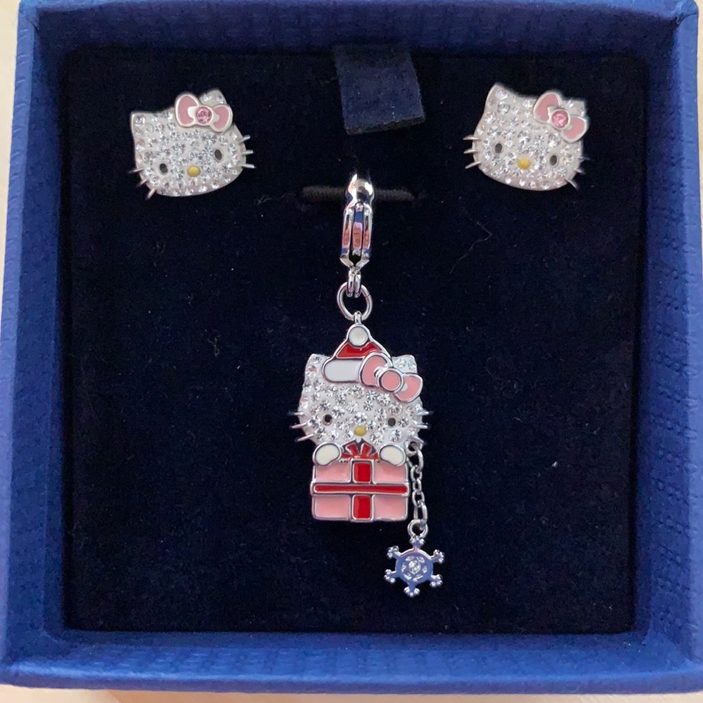 Swarovski Hello Kitty pendant charm with earrings